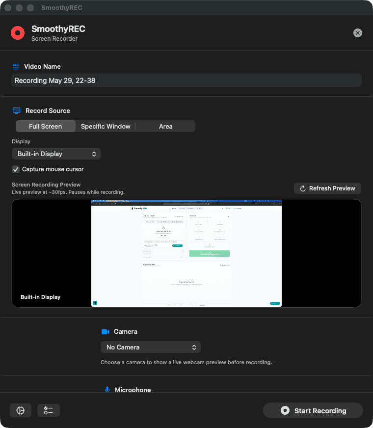 The SmoothyRec recorder window